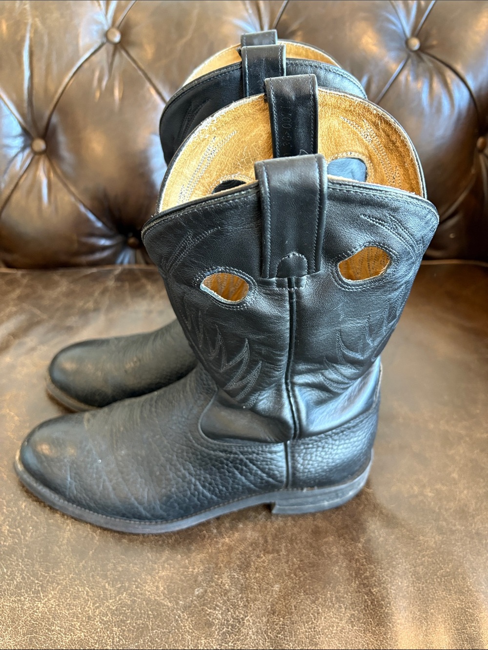 Brahma by Canada West Men's Black Leather Western Pull-On Cowboy Boots Size 10
